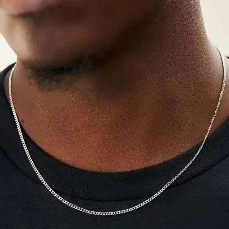 925 Sterling Silver Chain Necklace Men - 2mm Men's Cuban Chain Necklace Simple