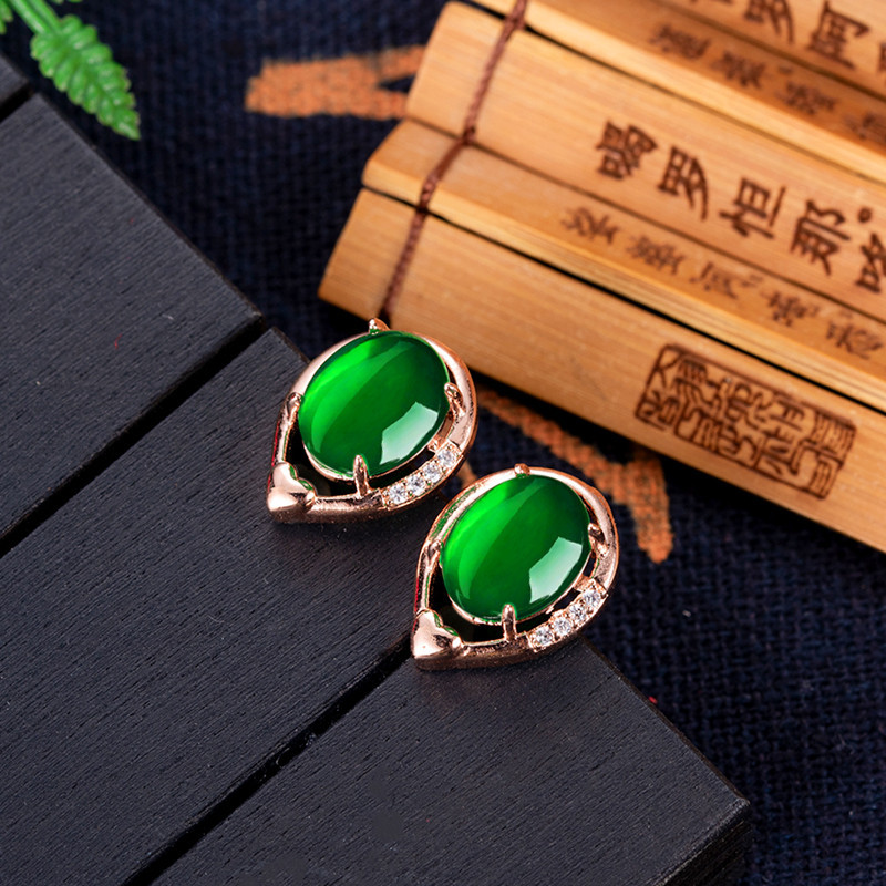 Earrings - Natural Jade Flower Earrings Stone Ear