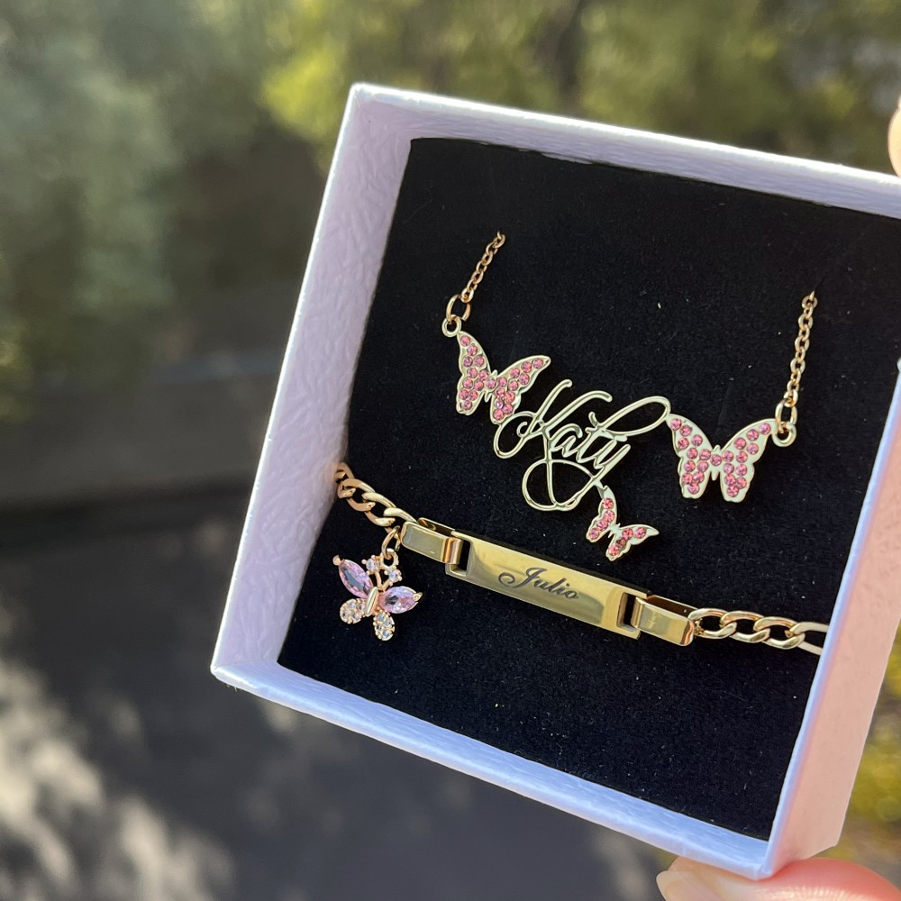 DUOYING Custom Pink Butterfly  - Custom Name Necklace Stainless Steel 评论和价格
