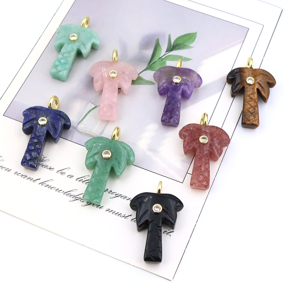 Natural Stone Coconut Tree Pen - Crystal Pendant Necklace Natural Stone 评论和价格