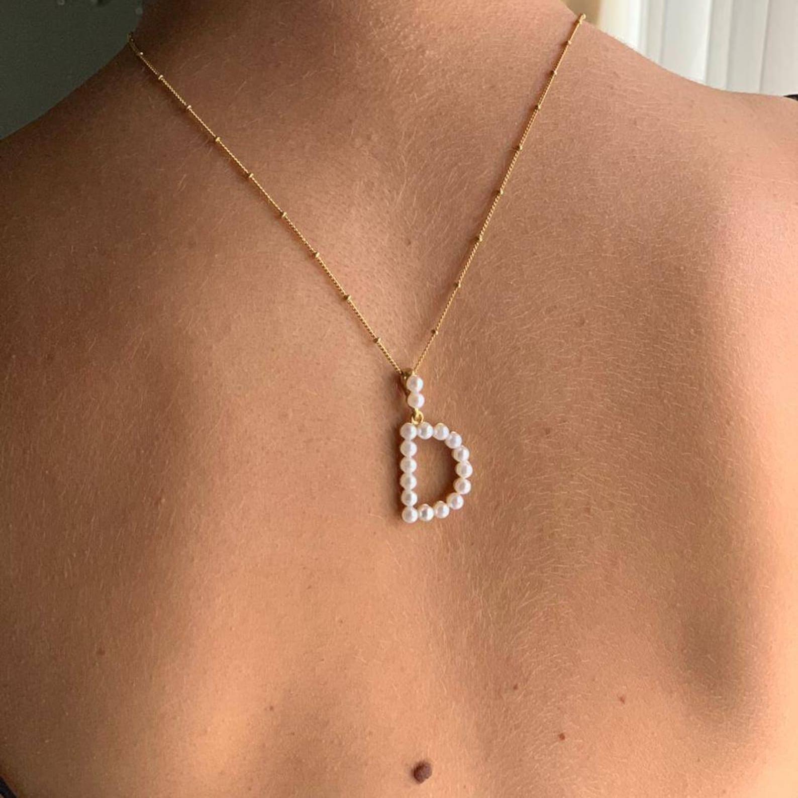 Pearl Initial Layering Pendant - Custom Name Necklace Stainless Steel 评论和价格