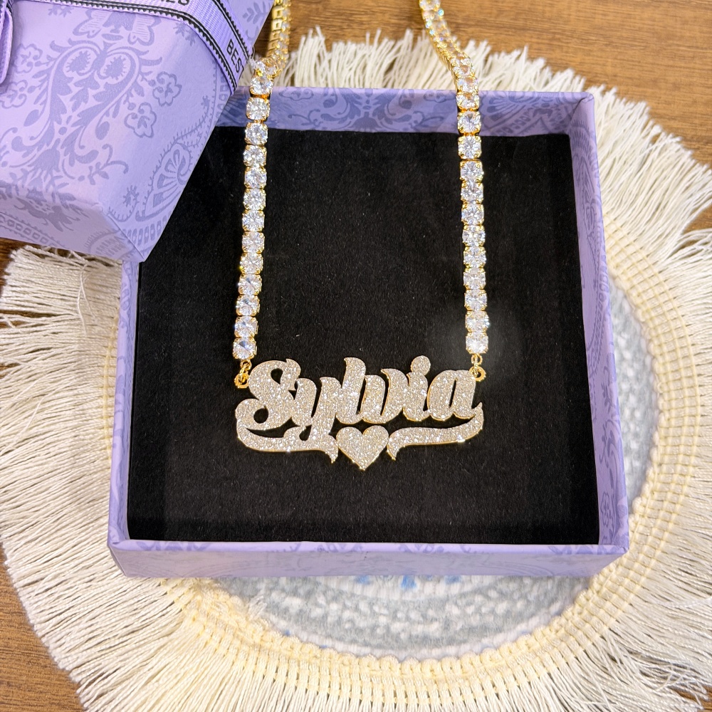 DUOYING Custom Bling Name Hoop - Custom Name Necklace Stainless Steel 评论和价格