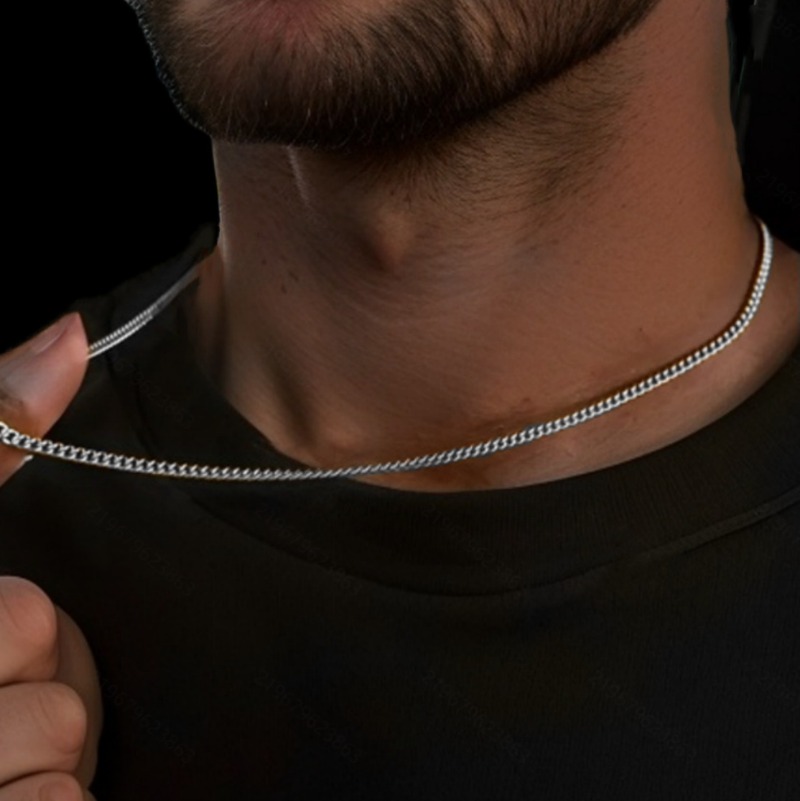2mm Men's Cuban Chain Necklace - 925 Sterling Silver Chain Necklace Men 评论和价格