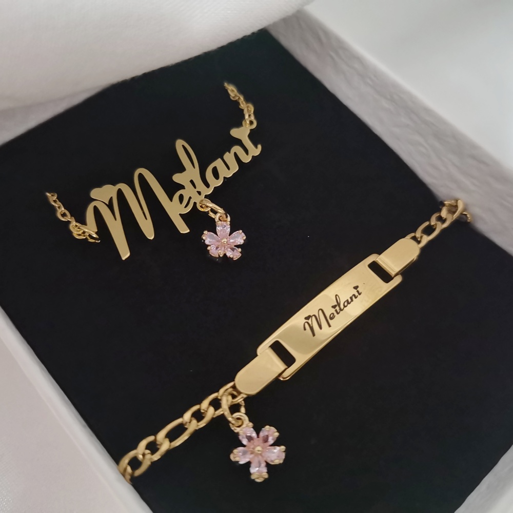 LeeChee Flower Zircon Small Pe - Custom Name Necklace Stainless Steel 评论和价格