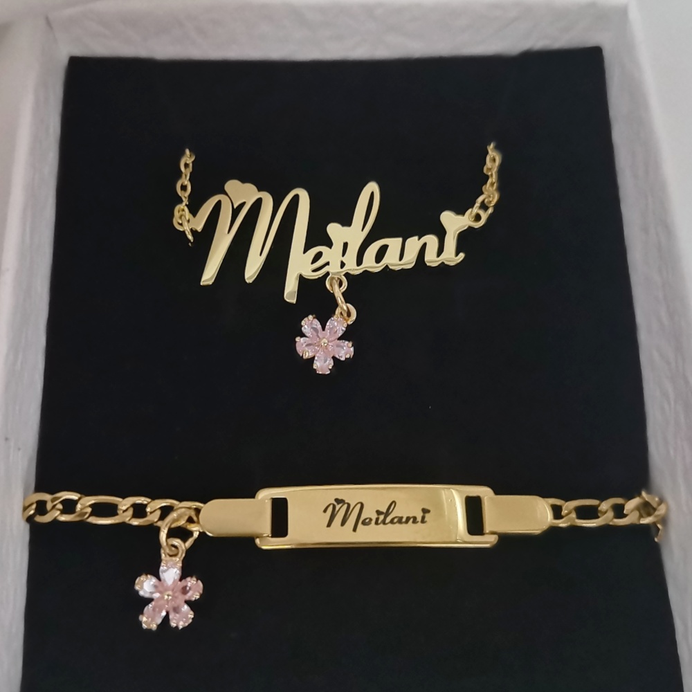 LeeChee Flower Zircon Small Pe - Custom Name Necklace Stainless Steel 评论和价格