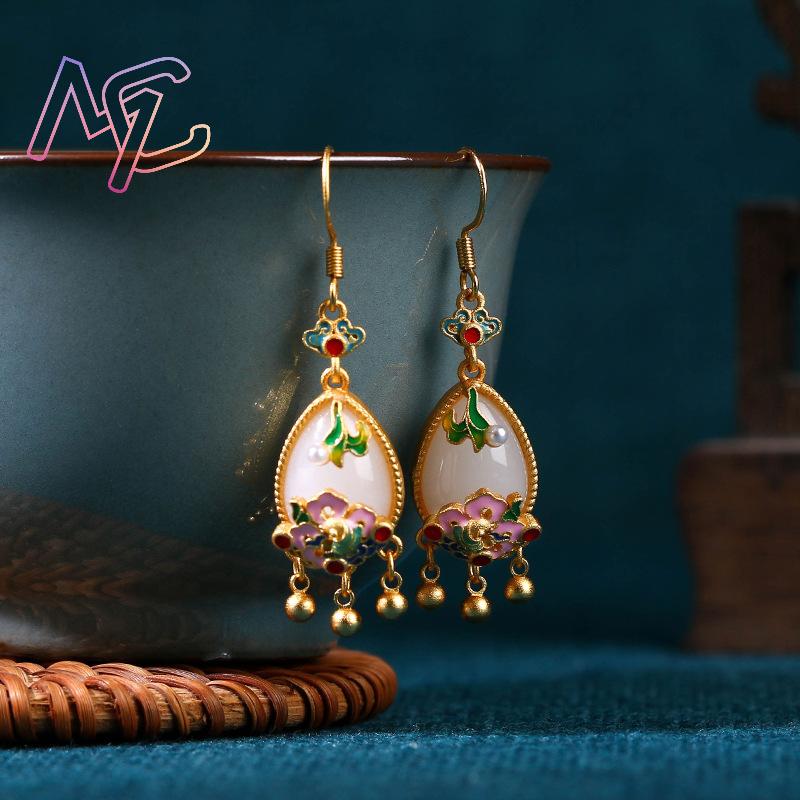 Natural Jade Flower Earrings C - Earrings 评论和价格