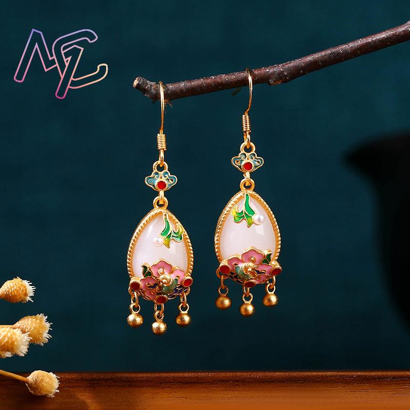 Natural Jade Flower Earrings C - Earrings 评论和价格