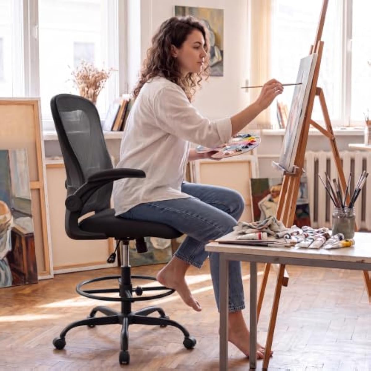 Ergonomic Tall Drafting Seat w - Rings 评论和价格