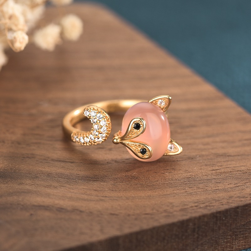 Pink Natural Jade Fox Rings Re - Rings 评论和价格